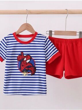 Honeydew USA Boys Blue & White Striped Tee with Red Shorts